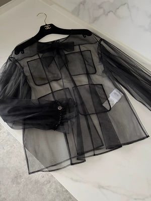Chanel 25K Black Bow Mesh Fabric cardigan