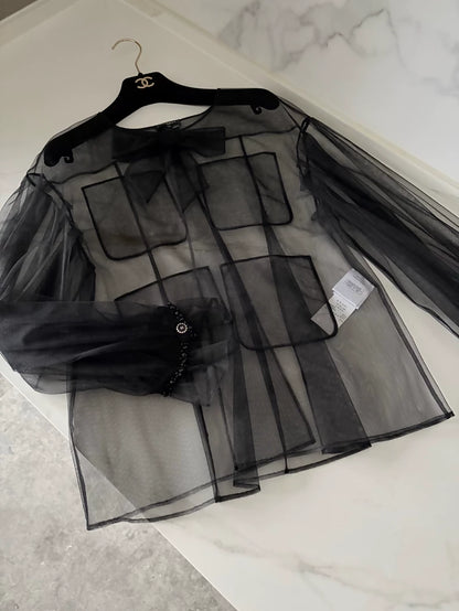 Chanel 25K Black Bow Mesh Fabric cardigan