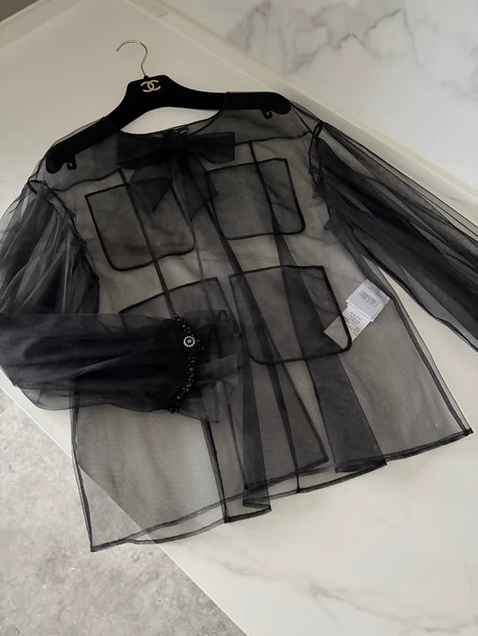 Chanel 25K Black Bow Mesh Fabric cardigan