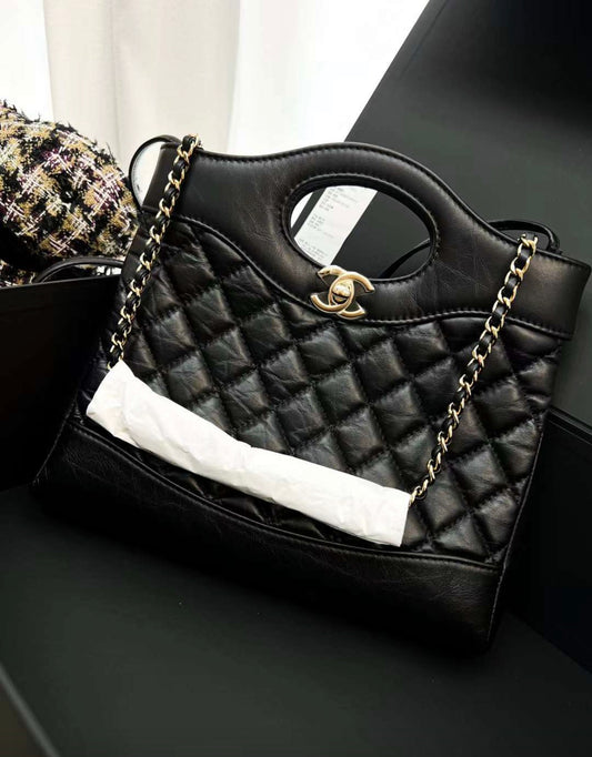 CHANEL Aged Calfskin Quilted Mini 31 Shopping Bag Black