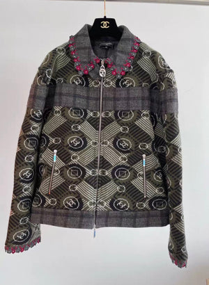 Chanel 24B black gray tweed jacket men size
