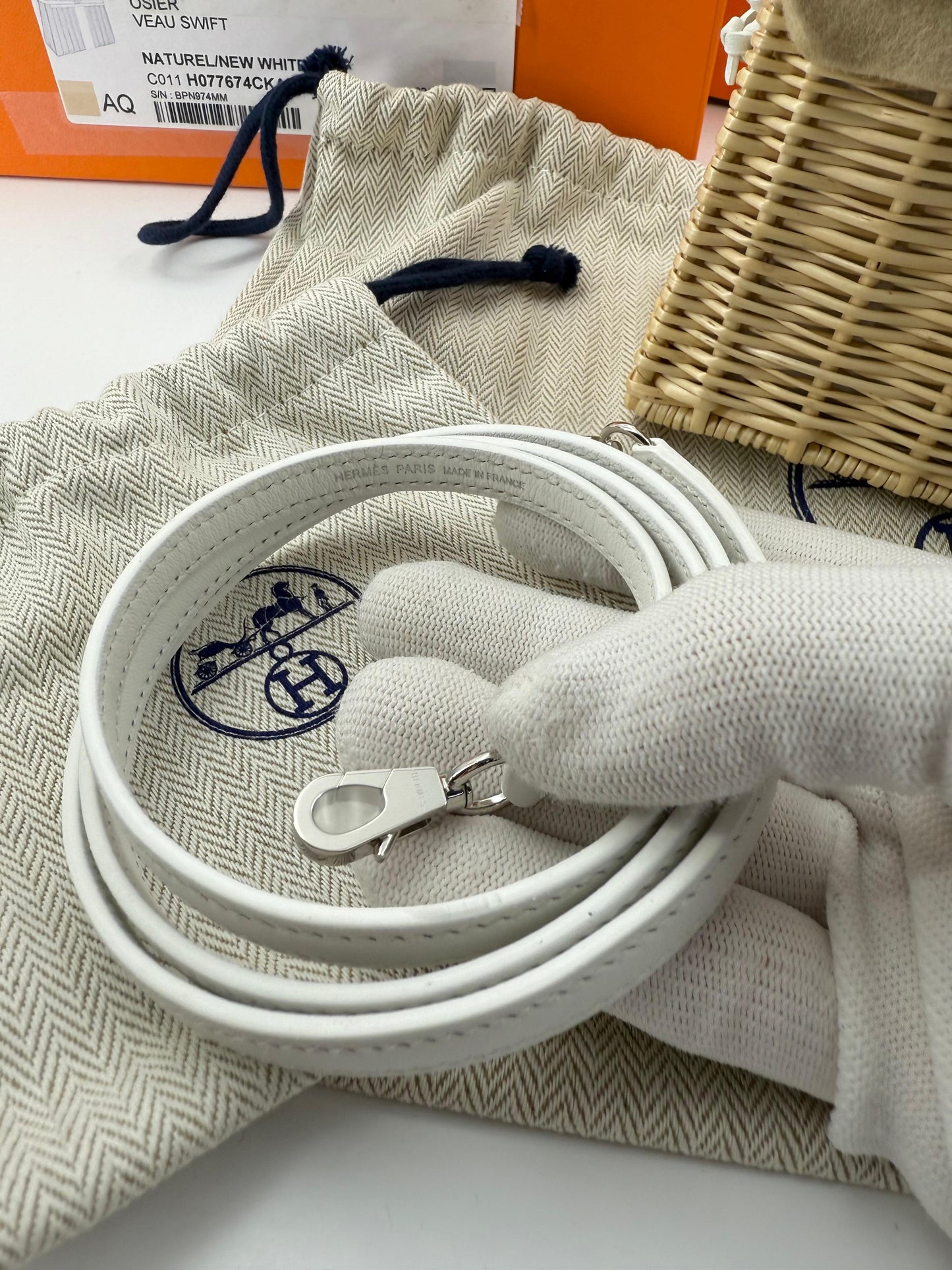 Hermès Mini Kelly 20 “Picnic” White Swift Leather & Palladium Hardware
