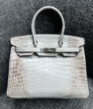 Rare. Hermes Birkin 30 Gris cendre Himalaya matte alligator leather palladium hardware