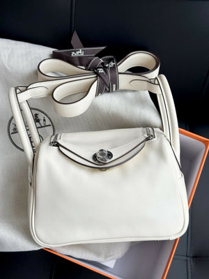 Hermès Mini Lindy Cream White with Jaune Citron / Lemon Yellow Interior Special Order (HSS) Swift Leather with Hardware
