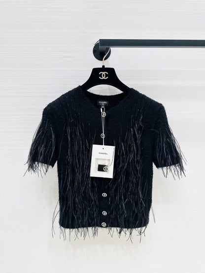 Chanel 25S black feather cardigan