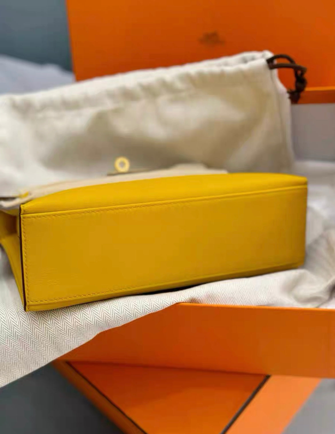 Hermes Kelly Pochette Jaune Ambre Swift Gold Hardware