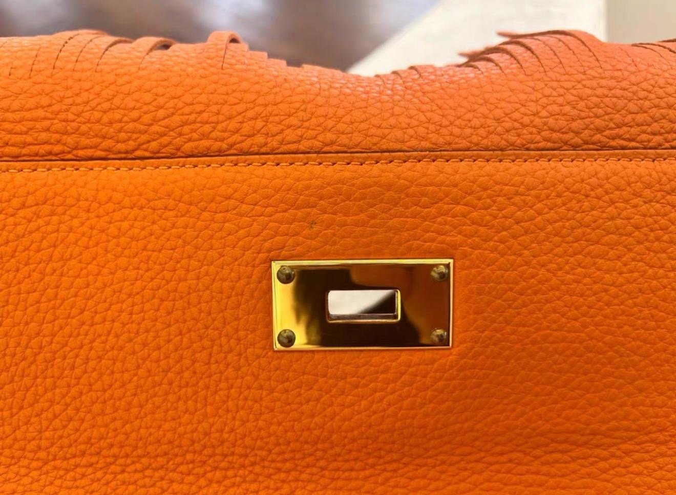 Hermès Limited Edition Kelly Fringe JPG Shoulder Orange Togo