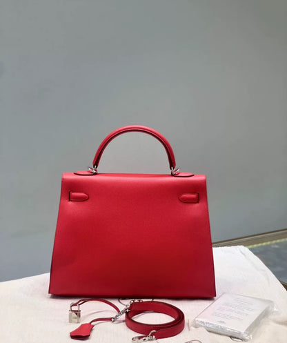 Hermès Kelly 32 Red Epsom Leather Palladium Hardware