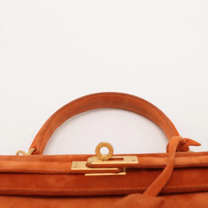 Hermes Kelly 25 Orange Doblis Suede Leather Gold Hardware