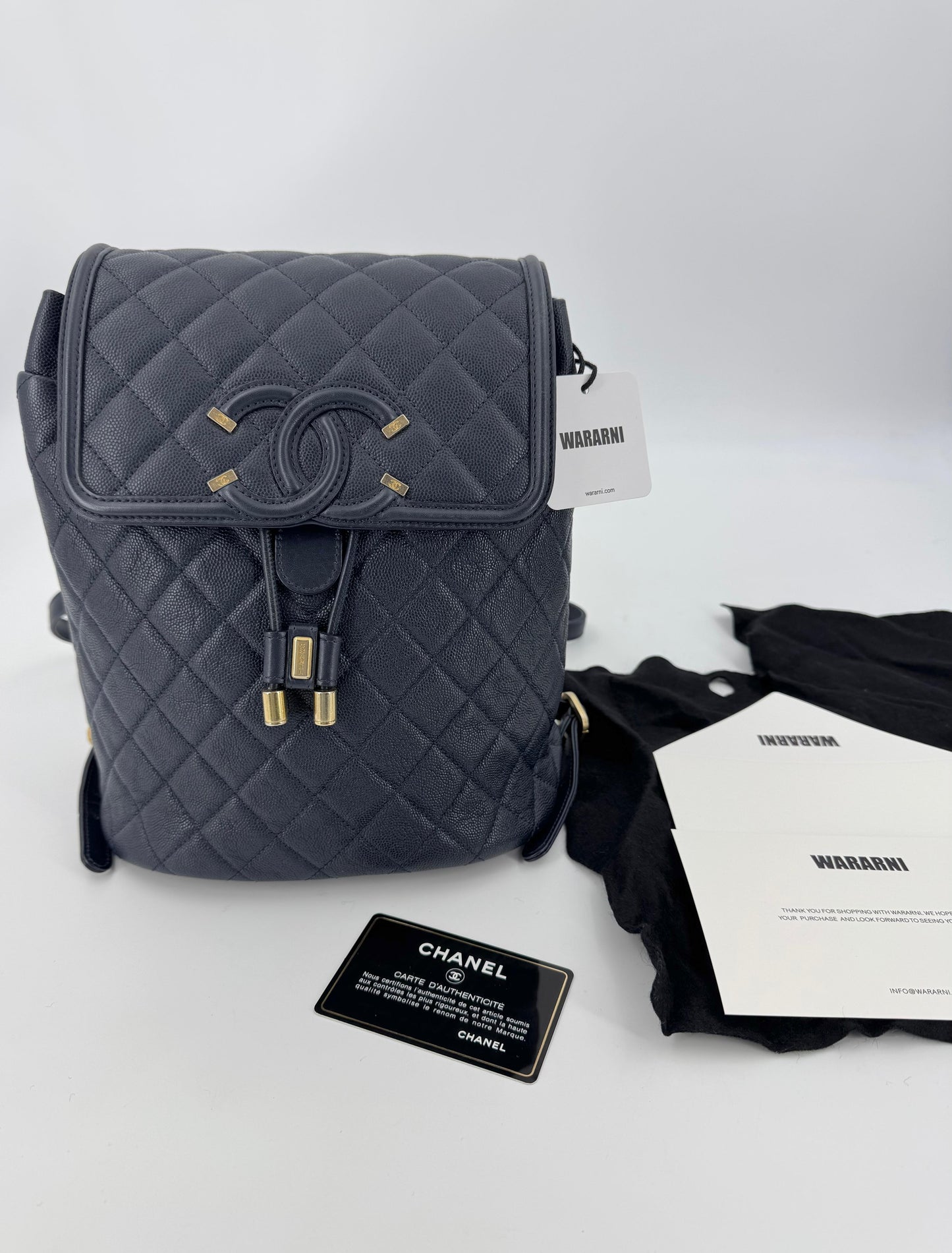 Chanel Dark Blue leather backpack with gold hardware