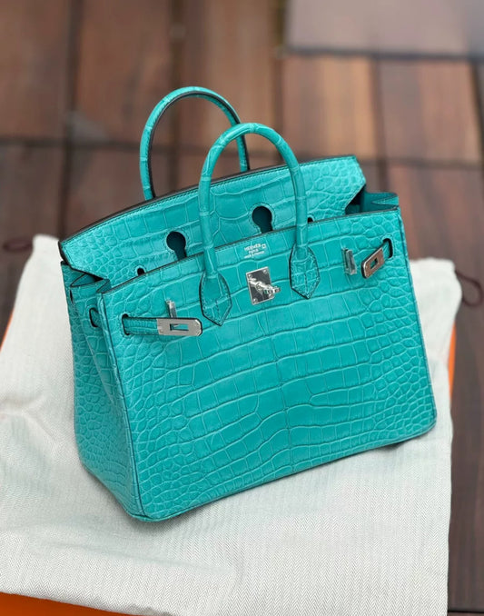 Hermes Birkin 25 Bleu Paon Matte Alligator Palladium Hardware