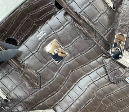Hermes birkin 50 ebony matte leather crocodile palladium hardware