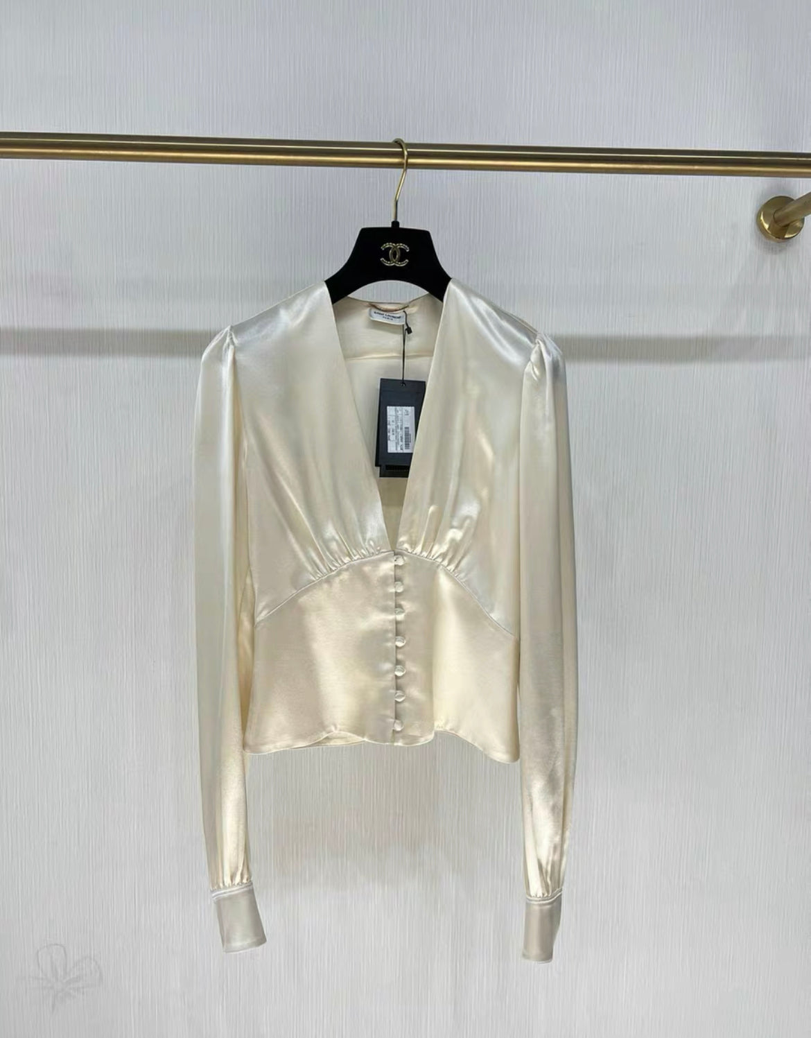 Saint Laurent V-neck cream white satin shirt, brand new FR34