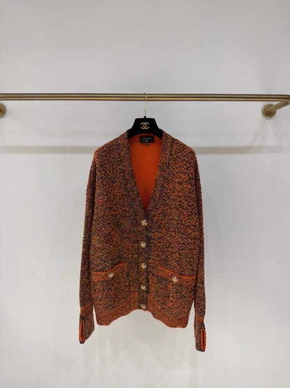 Chanel 24K orange-yellow knit cardigan