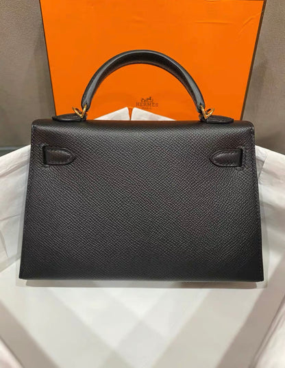 HERMES MINI KELLY SELLIER NOIR BLACK EPSOM GOLD HARDWARE