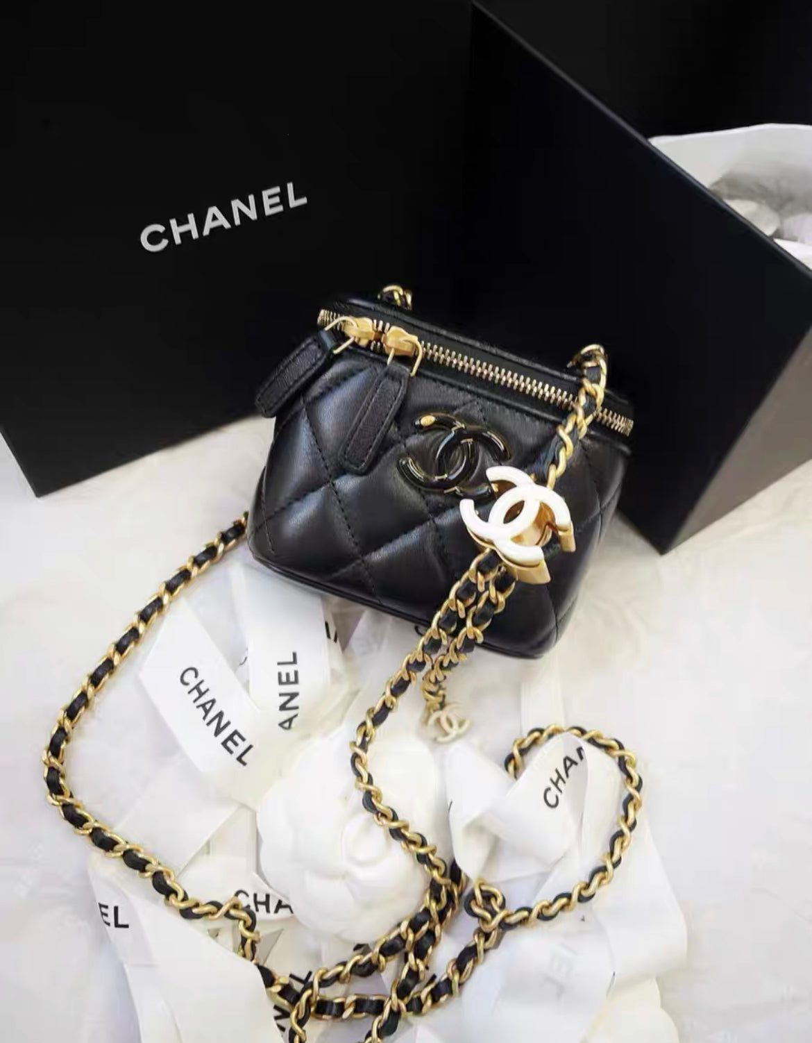 Chanel 24A Black Clutch With Chain