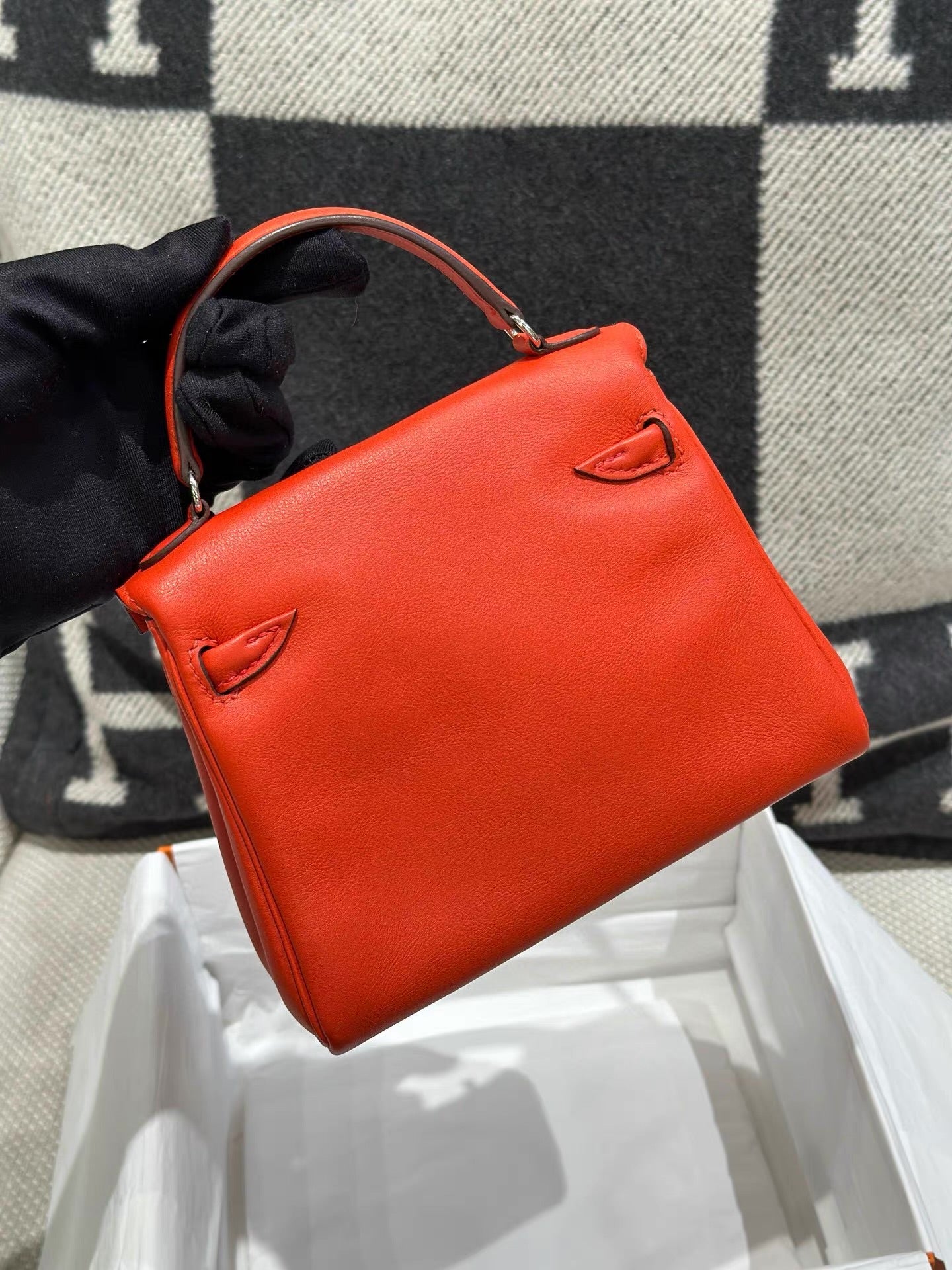 Hermes Kelly Doll capucine & rose azalée Swift leather with palladium hardware