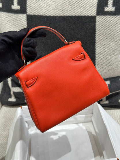 Hermes Kelly Doll capucine & rose azalée Swift leather with palladium hardware