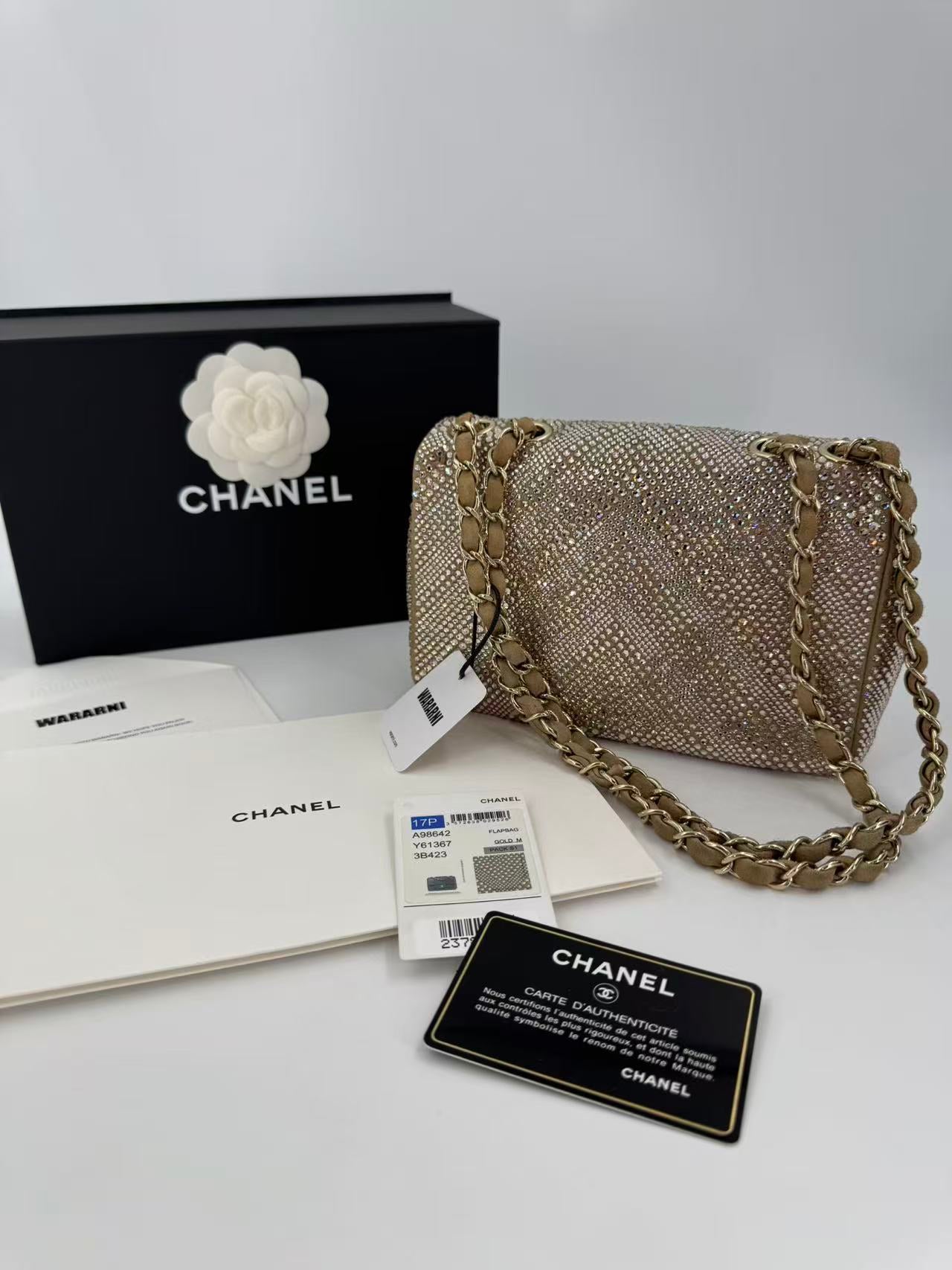 Chanel light pink full-diamond CF chain flap bag
