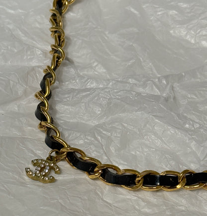 Chanel 95A Leather Chain Double C Diamond Necklace