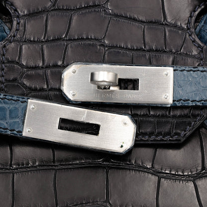 HERMÈS Birkin 30 Noir Colvert Matte Alligator Brushed Palladium