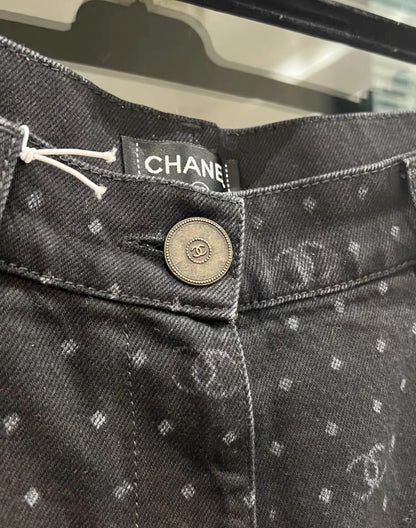 Chanel 23P popular polka dot jeans black denim size 40