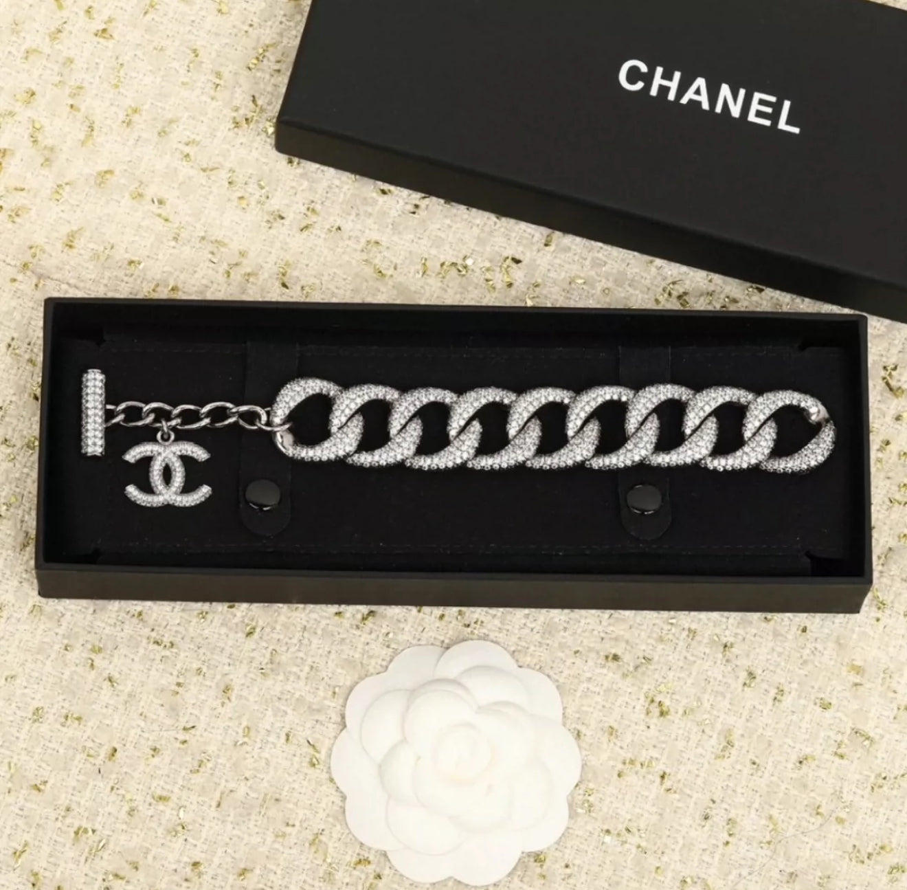 Chanel 22P full diamond double C chain bracelet