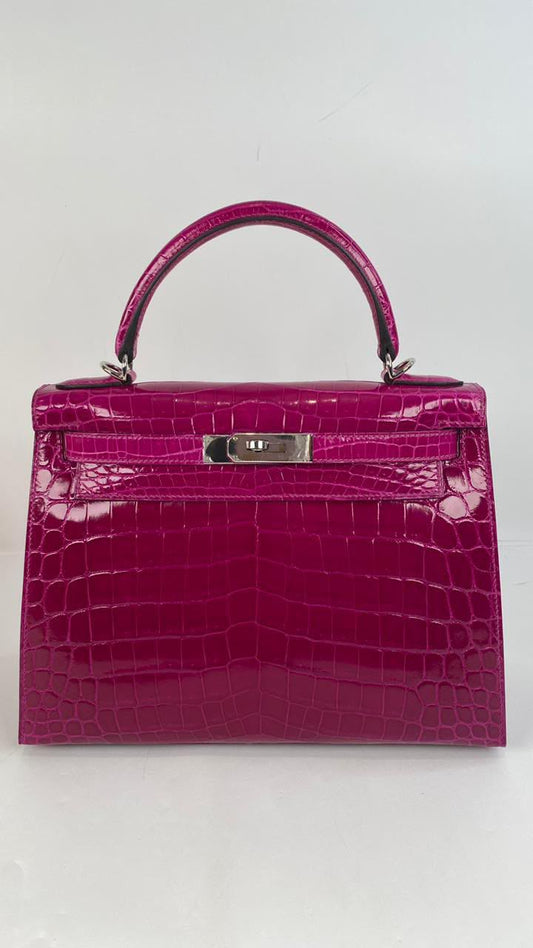 Hermes Kelly 28 Pourpre Shiny Alligator Palladium Hardware