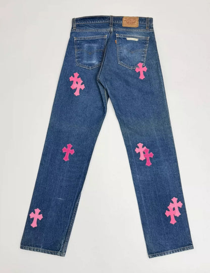 CHROME HEARTS PINK TRICOLOR PATCH DENIM Limited Edition