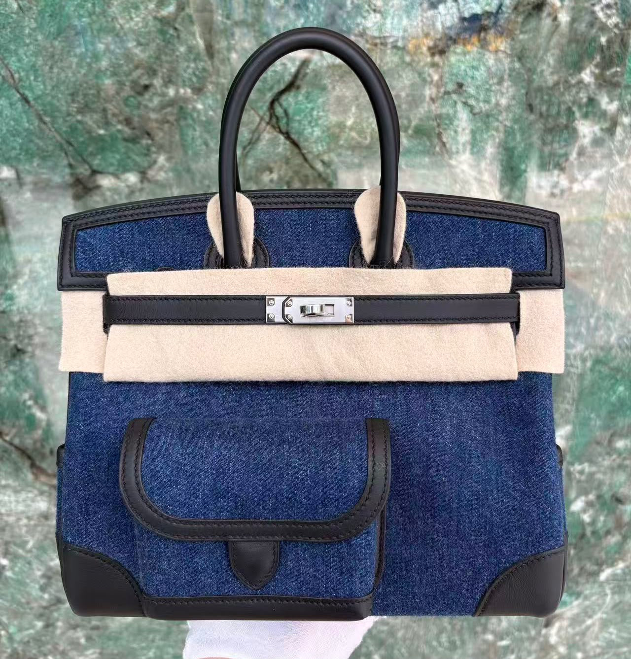 Hermes Birkin 25 cargo denim palladium hardware