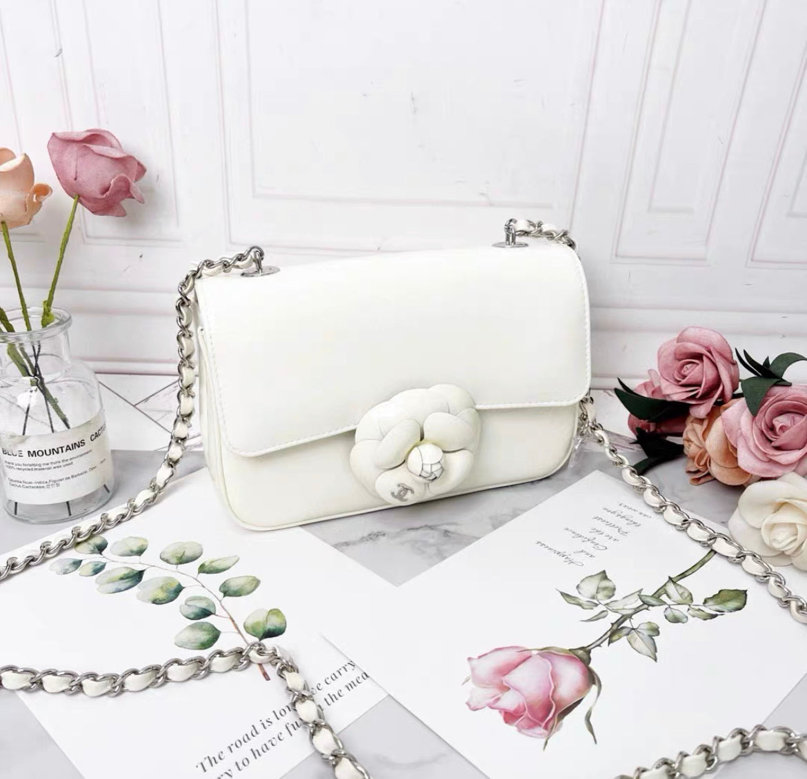 chanel 23k white patent leather camellia large mini shoulder bag Wararni