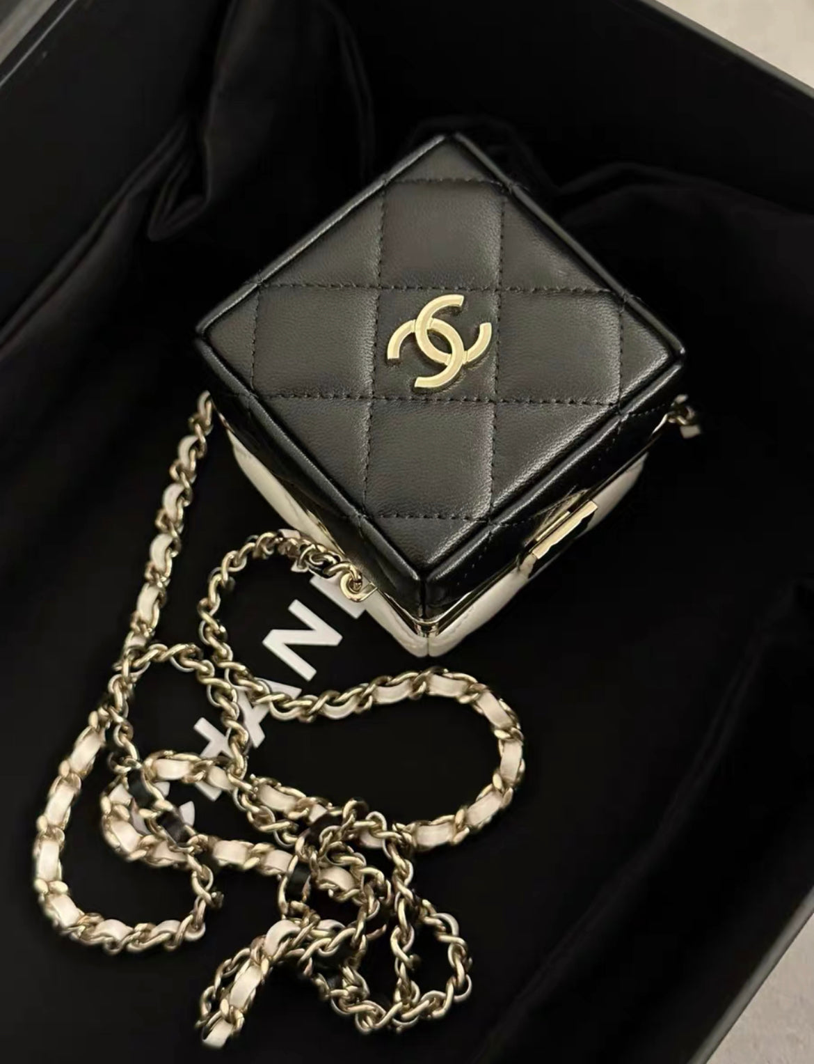 Chanel 23C black and white spell dice evening bag