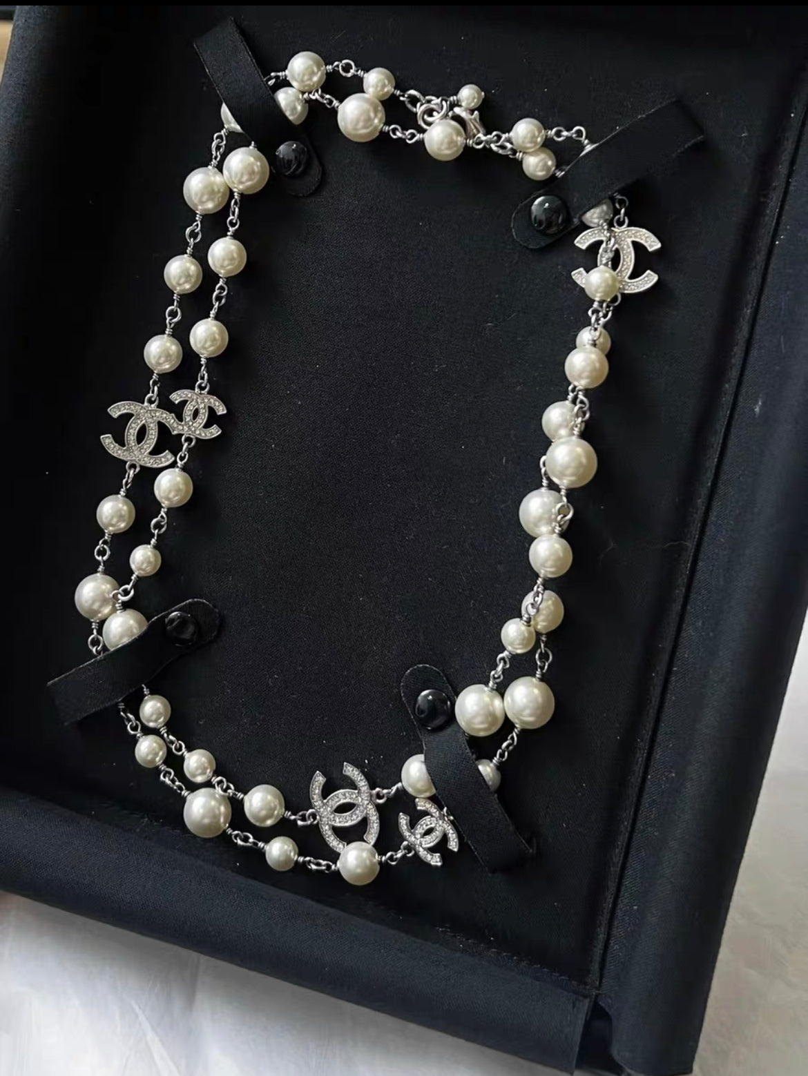 Chanel 19 CC Crystal Pearl Long Logo Necklace