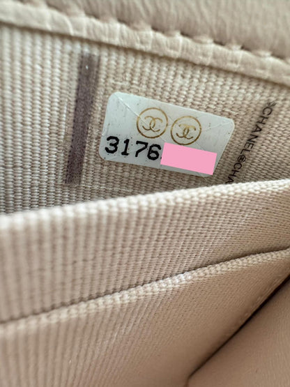 Chanel peach quilted leather coin purse with gold chain strap