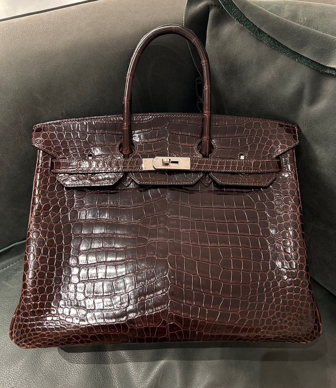 Hermes Birkin 35 Havane Shiny Porosus crocodile leather Palladium hardware