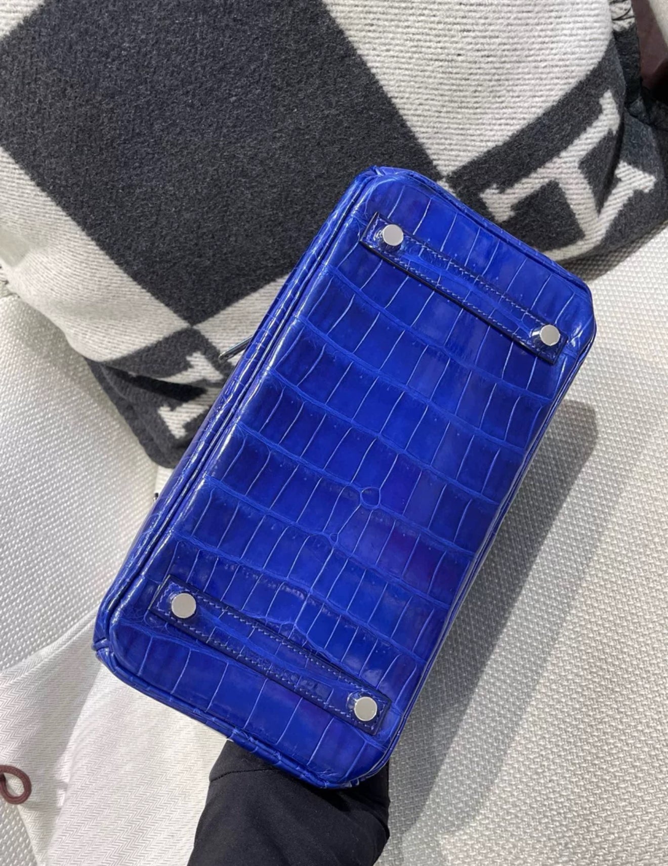 Hermes birkin 25 blue electric shiny Niloticus crocodile leather palladium hardware