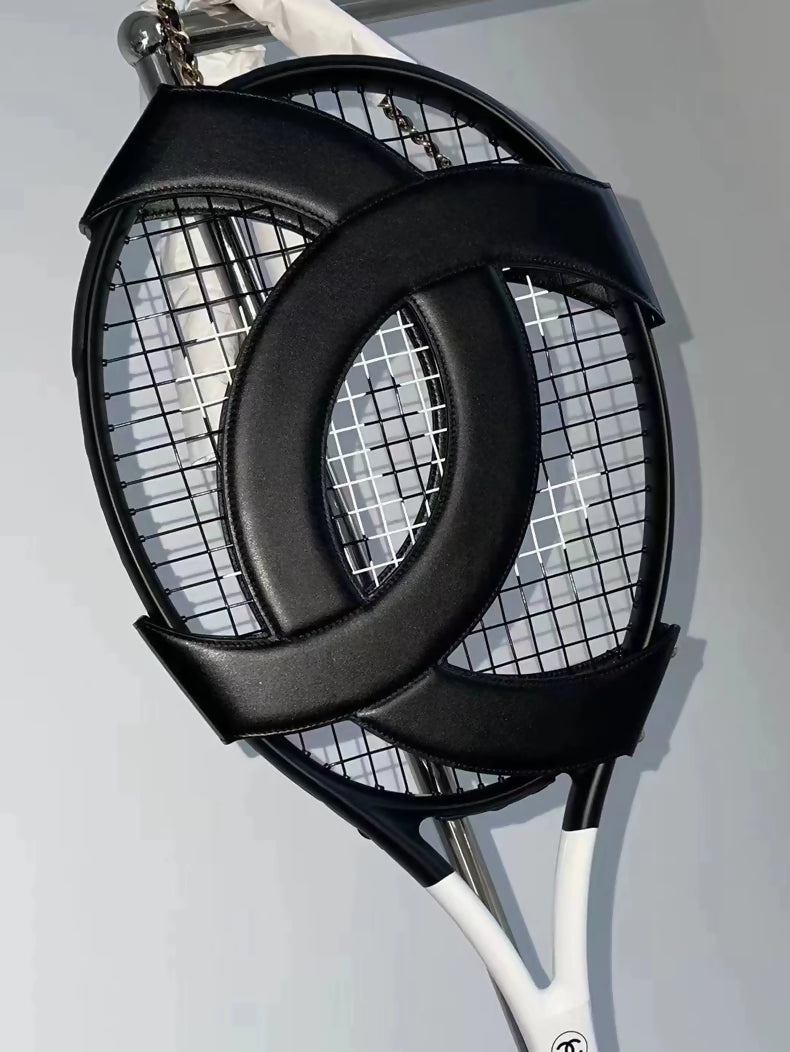 Chanel tennis black leather racket