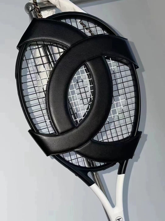 Chanel tennis black leather racket