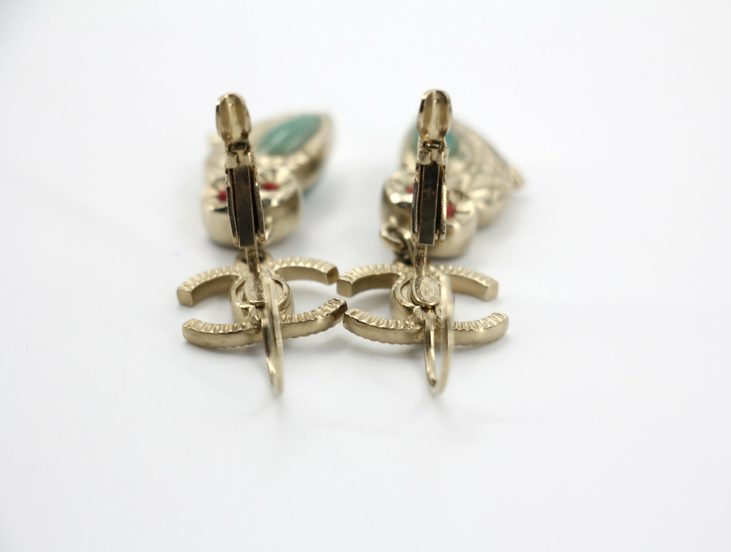 Chanel 18C Metal Owl CC Logo Pendant Earrings