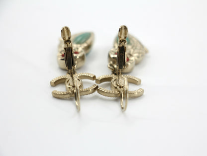 Chanel 18C Metal Owl CC Logo Pendant Earrings