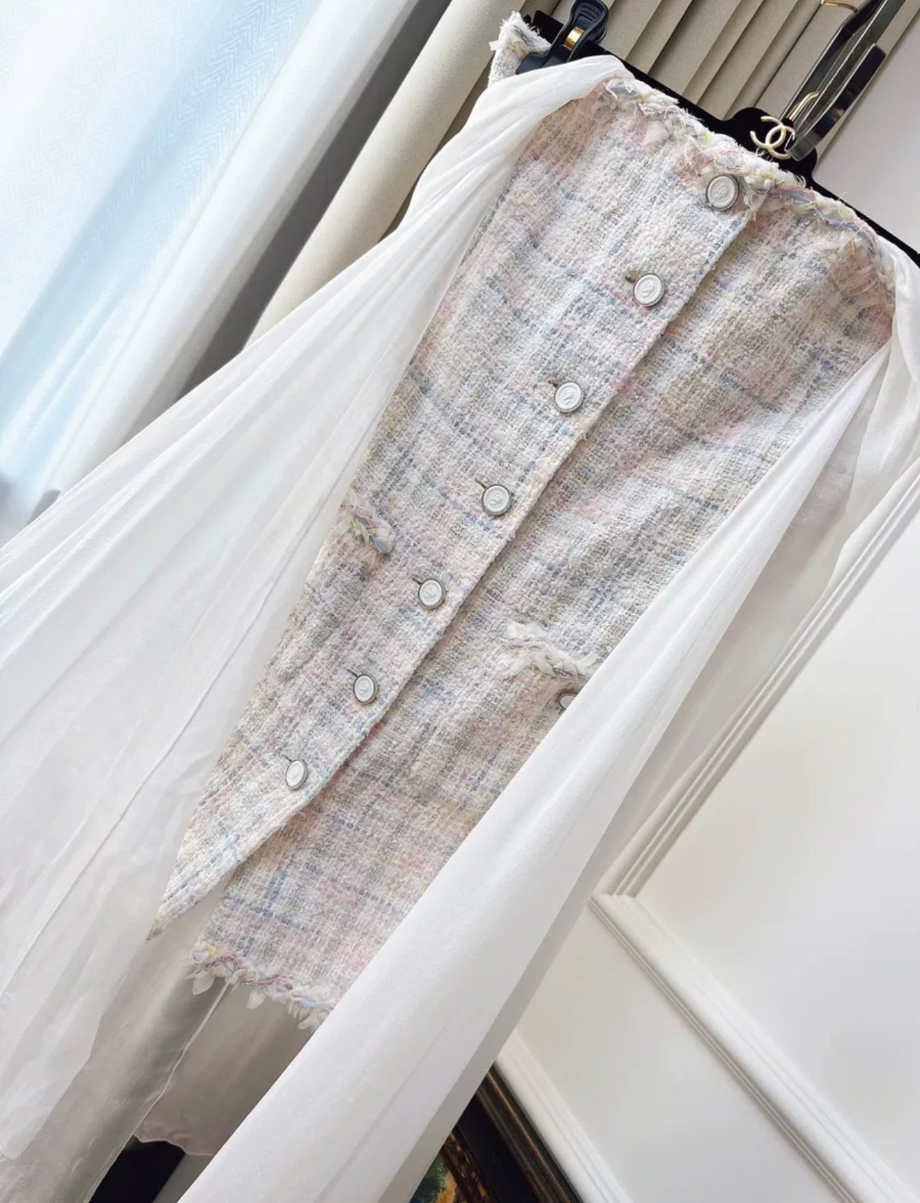 Chanel 25SS White/multicolor tweed silk dress