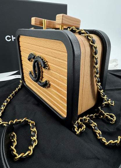 Chanel 2022 Beech Wood and Black Lambskin CC Vanity Case Brushed Gold Hardware