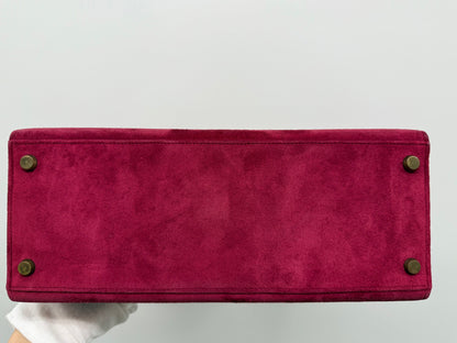 Rare Hermes Kelly 28 Pink Rose Doblis Suede leather gold hardware