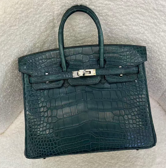 Hermes Birkin 25 vert cypress matte alligator palladium hardware