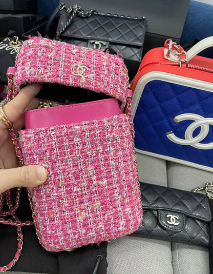 Chanel 2019 Pink Tweed Chain Around Phone Holder Crossbody Bag