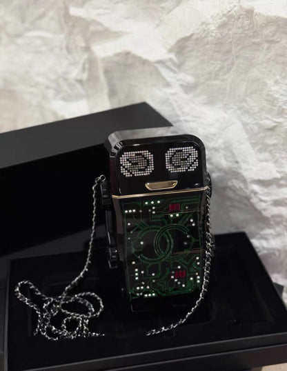 CHANEL GREEN ROBOT SILVER-TONE HARDWARE MINAUDIÈRE LIMITED EDITION