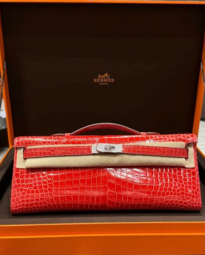 Hermes Kelly Cut red shiny crocodile Diamonds