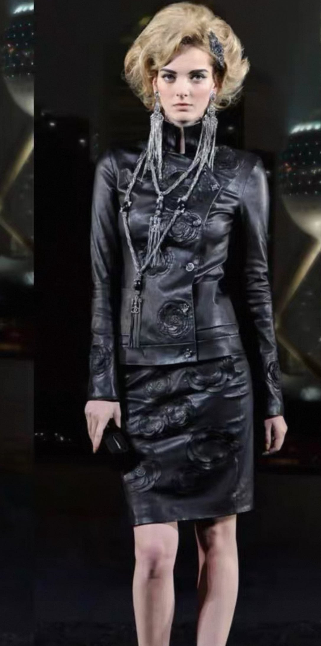 Chanel 10A black Camelia Lambskin  Leather jacket