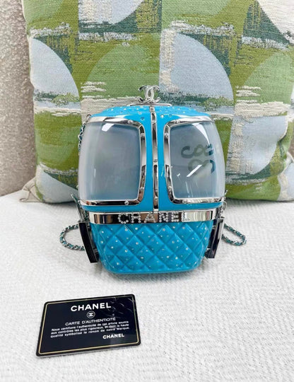 CHANEL 19K SKI GONDOLA EVENING BAG LIGHT BLUE SHW