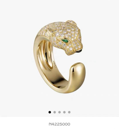 Panthere de Cartier ring in 18k Gold with diamonds and Emerald eyes Size 52